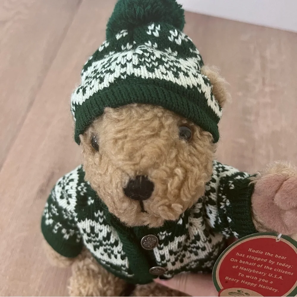 Vintage Christmas Tan Bear Plush in Sweater Holiday Stuffed Animal Kodie‎ NWT
